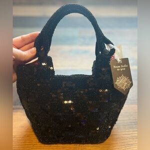 Viral TJ Maxx Black Beaded Mini Tote • Artisan Sequin Bag • NWT